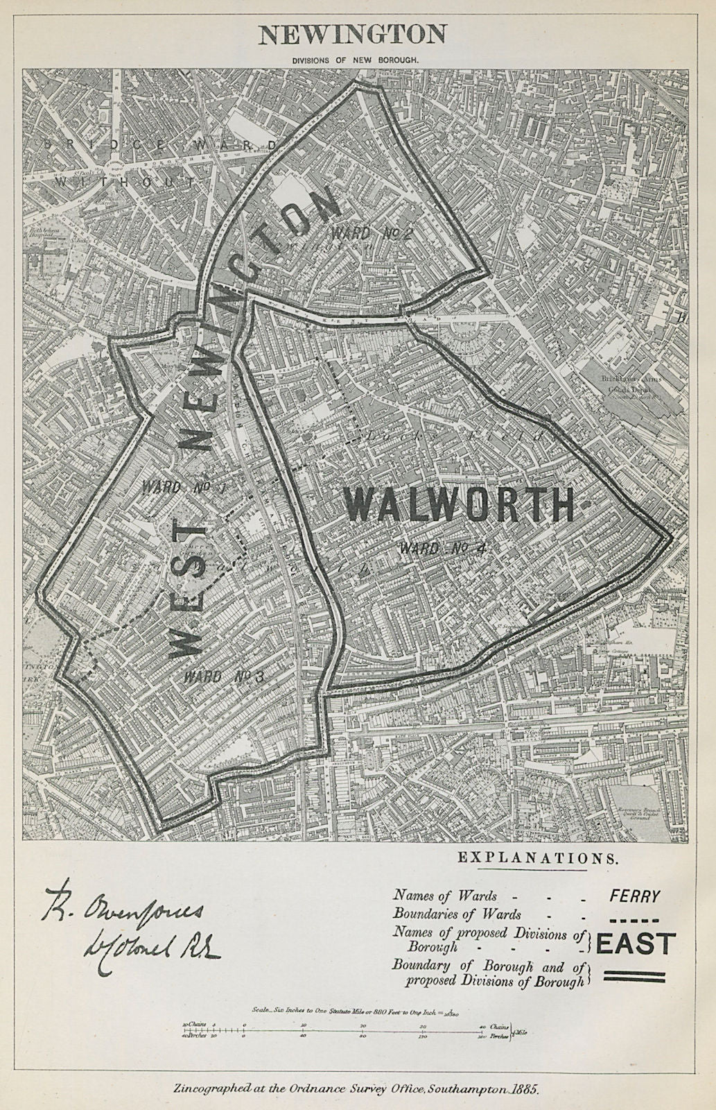 Newington Parliamentary Borough. London. Walworth. BOUNDARY COMMISSION 1885 map